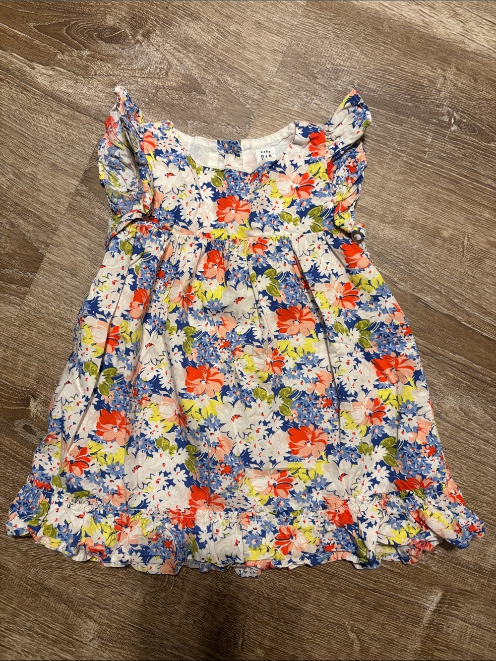 GAP Floral Ruffle Sleeve Dress - Blue, Coral, Yellow